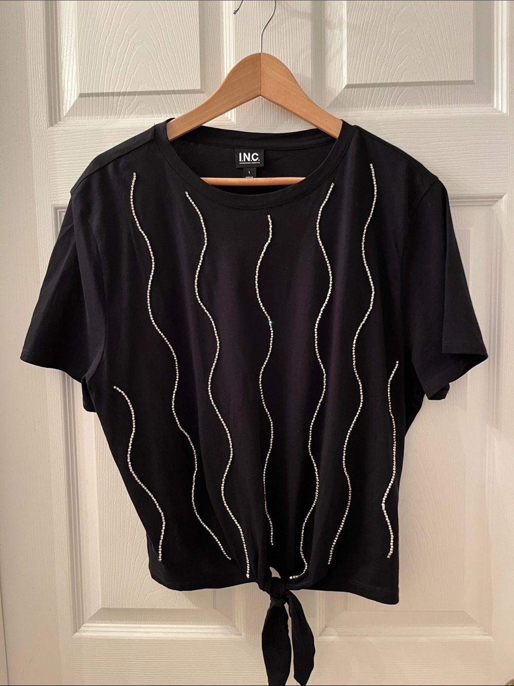 INC Black Tee with Rhinestone Detail Like New Condition Size L